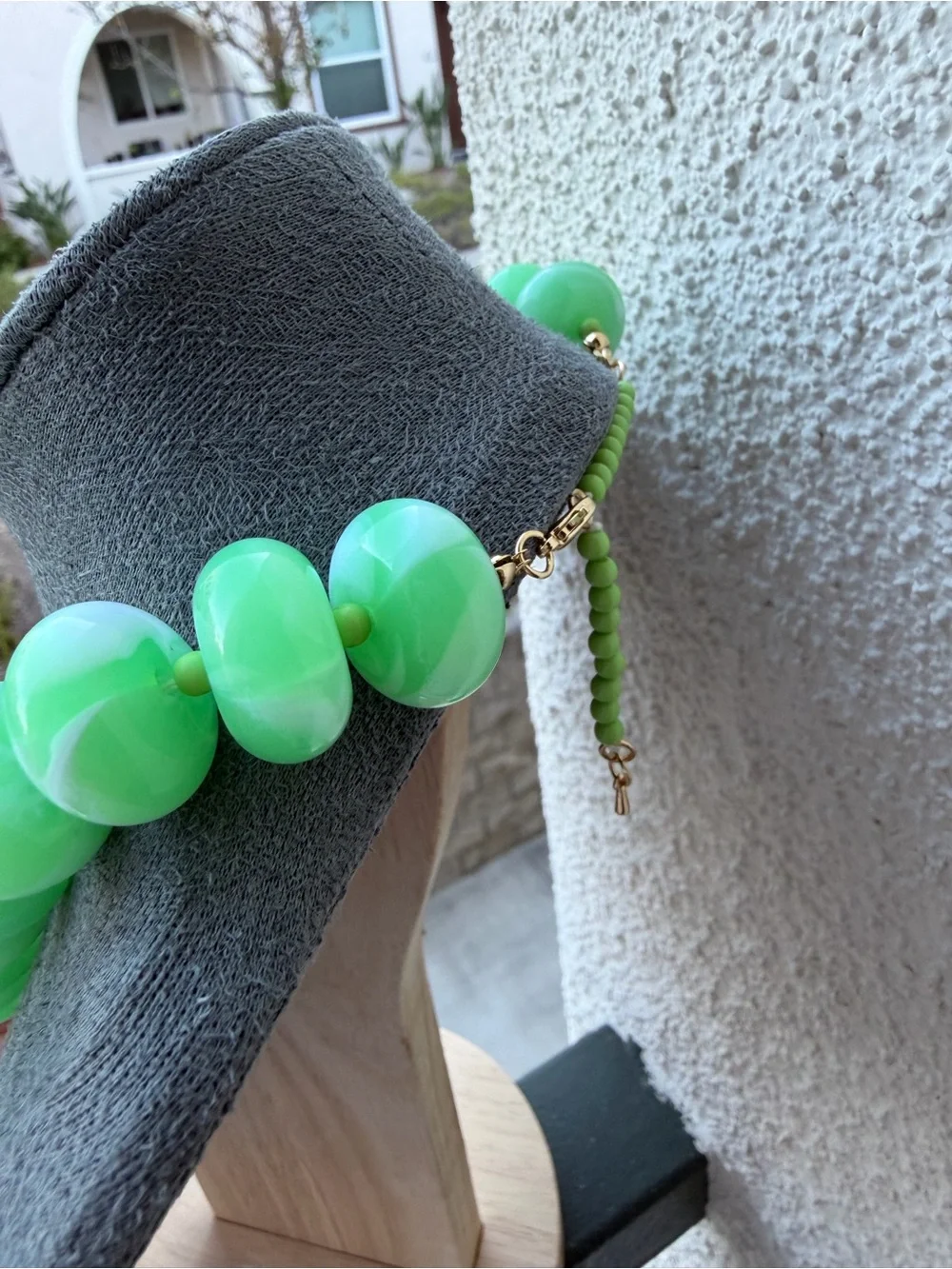 Chunky Light Green Beaded Statement Necklace - Summer Women's Jewelry - Picture 3 of 4